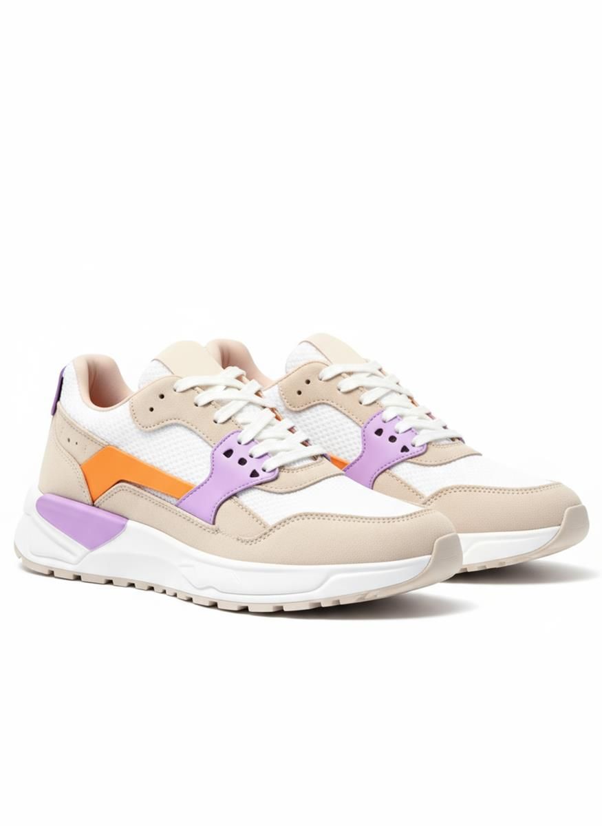 Vivid Accent Sneaker – Beige / Purple / Orange