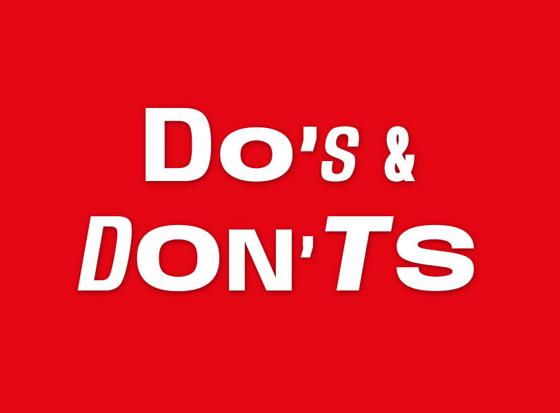 rood vlak met tekst do's and don'ts